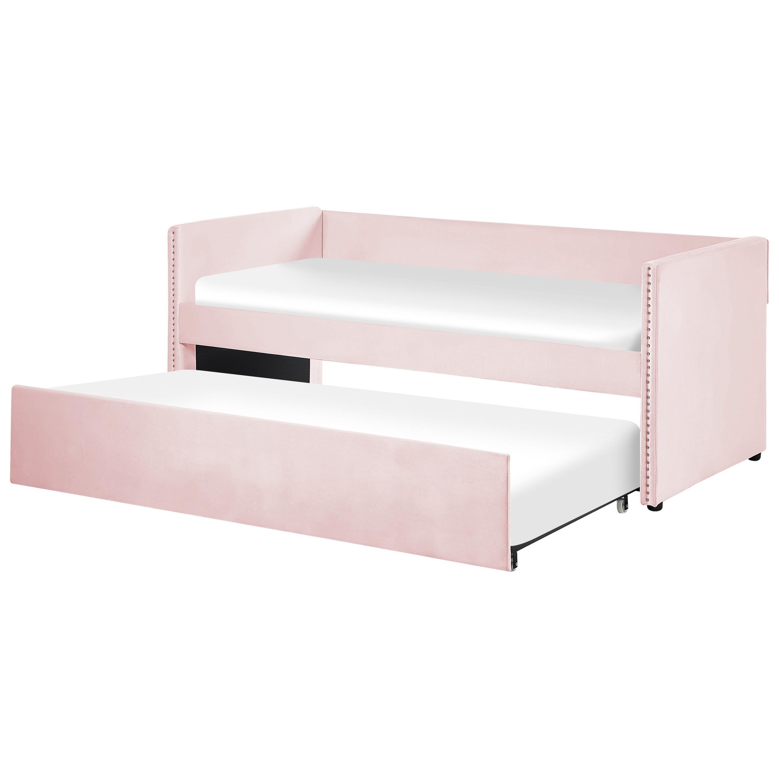 AUSZIEHBETT Samtstoff 90/200 cm Pastellrosa Troyes - Pink, Textil (90/200cm) - Beliani