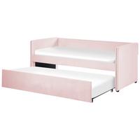 AUSZIEHBETT Samtstoff 90/200 cm Pastellrosa Troyes - Pink, Textil (90/200cm) - Beliani