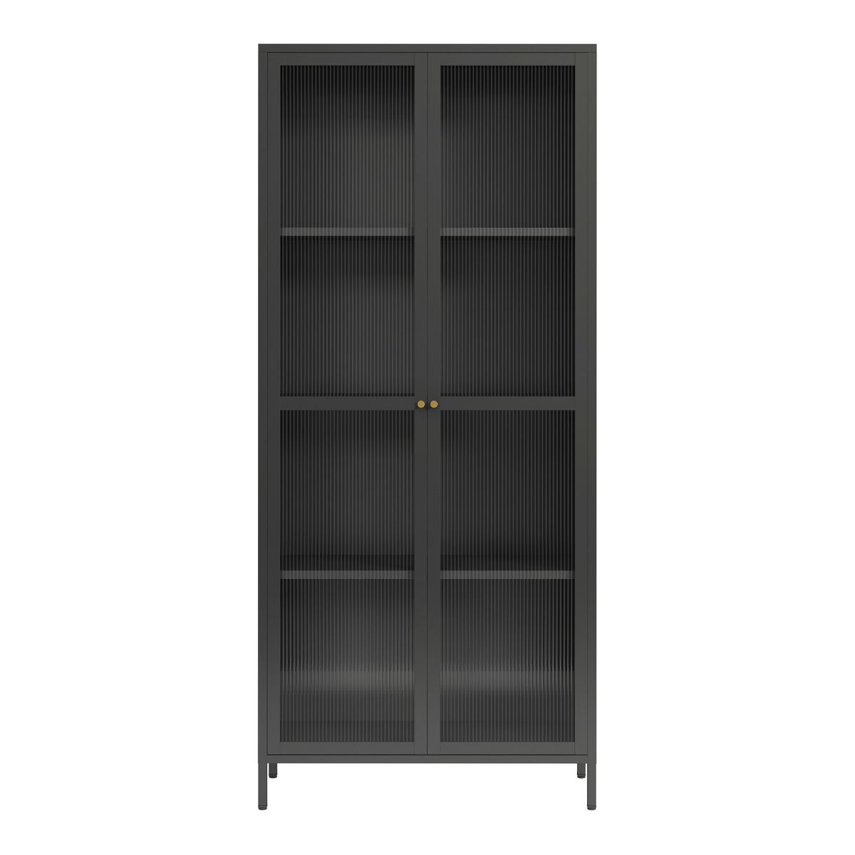 VITRINENSCHRANK Säkylä - Schwarz, Glas/Metall (80/180/35cm) - [en.casa]