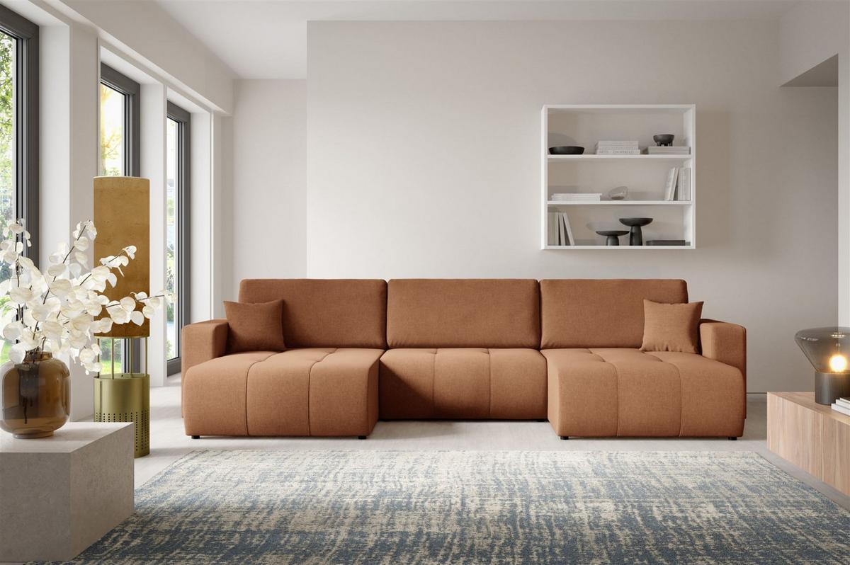 WOHNLANDSCHAFT Augusto - Kupferfarben, Holzwerkstoff/Textil (344/82/149cm) - Fun Möbel