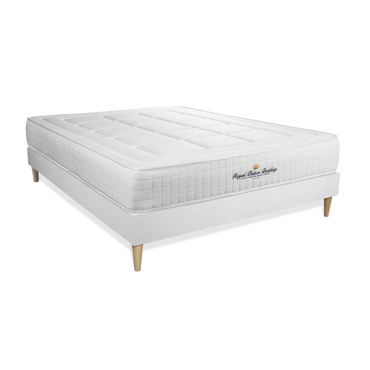 BETT Balmoral Memory-Schaum 160 x 200 cm h3 - Kit Bettgestell Weiß - Mit Kissen und Bettdecke - Beige/Weiß, Karton/Holz (160/200cm) - ROYAL PALACE BEDDING