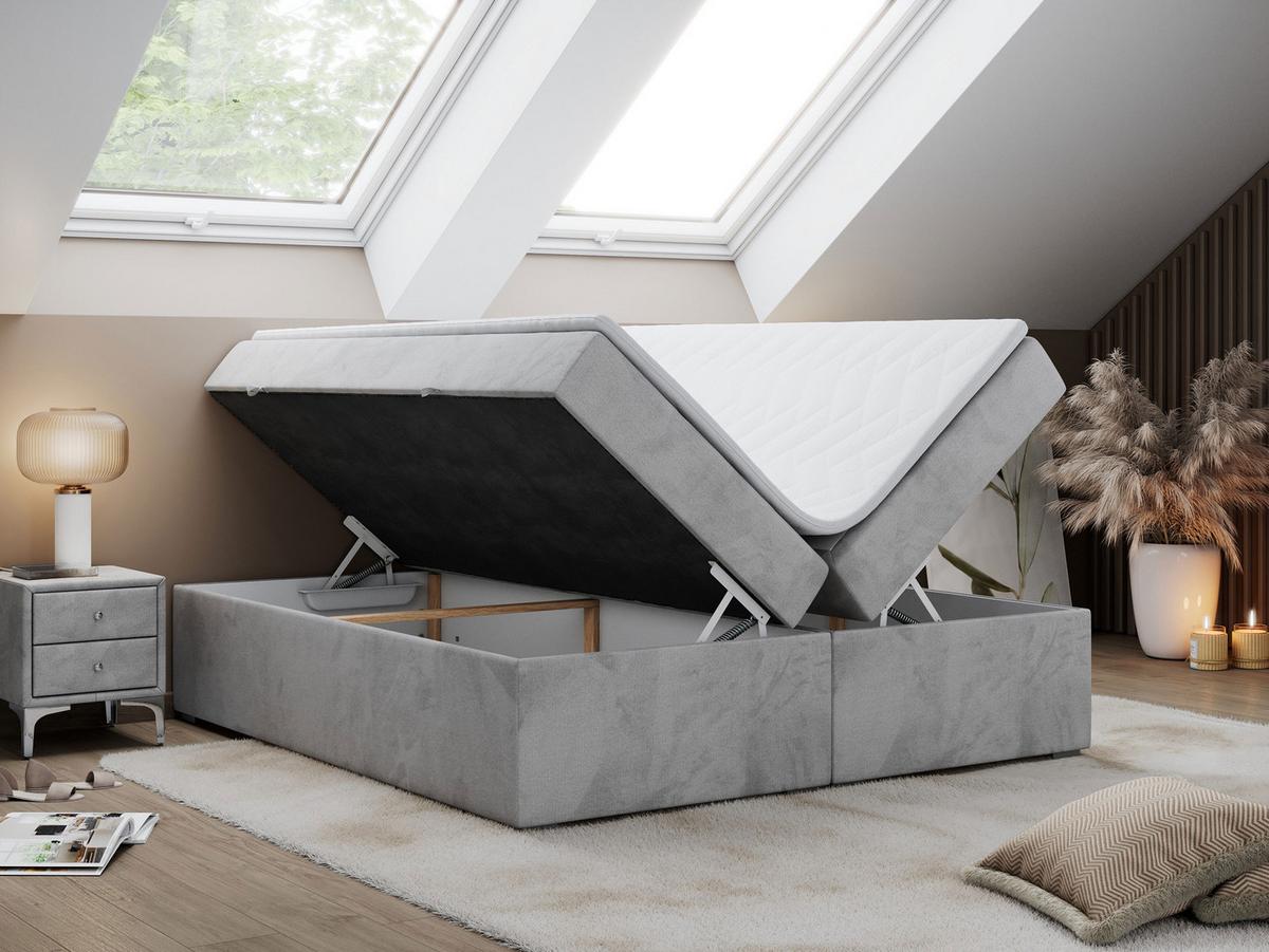 BOXBETT BESS 180/200 Hellgrau Velvet - H3 - Hellgrau, Holz/Textil (180/200cm) - MKS