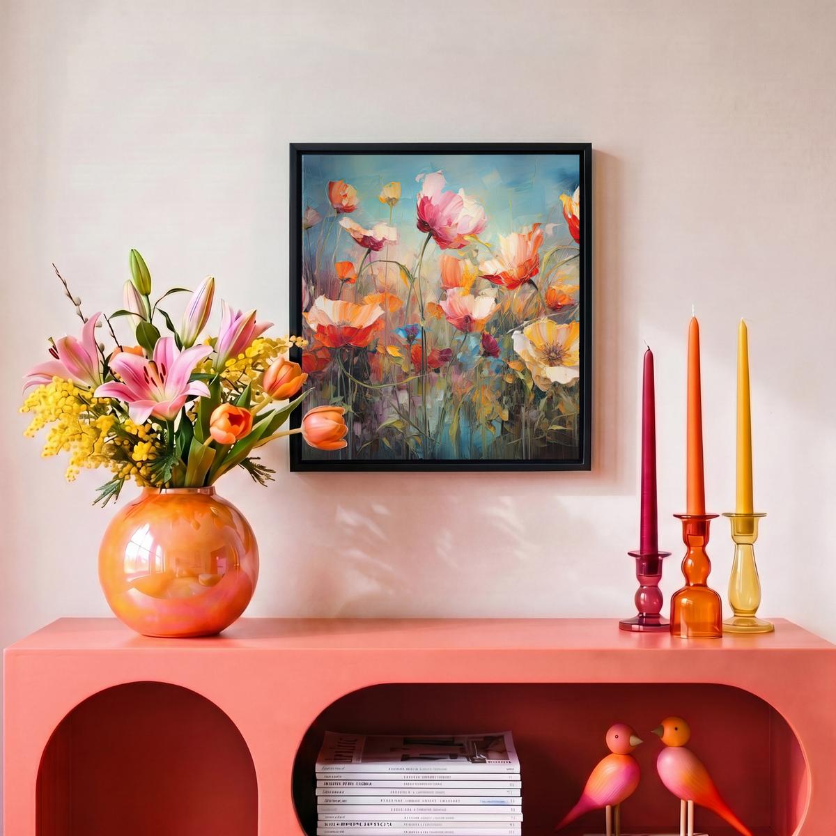 LEINWAND Bilder mit Rahmen - Blumen - Aquarell - Kunst - Botanisch - Natur - 20x20 - Orange, Textil (20/20cm) - MuchoWow