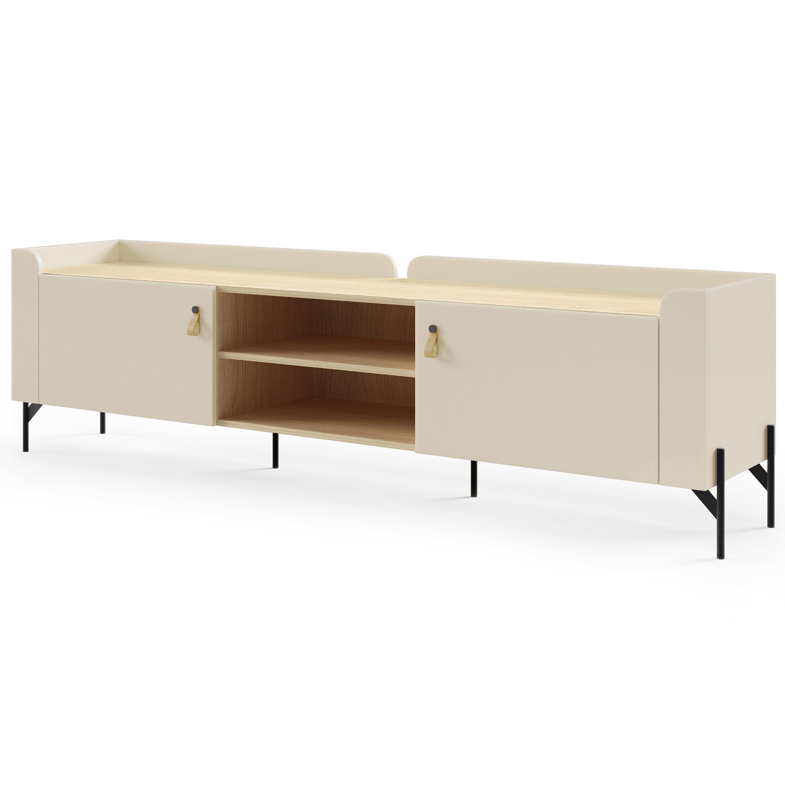 LOWBOARD Sorella mit 2 Türen 195 cm, für Jugendzimmer, Macadamia + Eiche Mavelie - Eichefarben/Beige, Leder/Holzwerkstoff (195/55/42cm) - Beautysofa