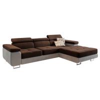 ECKSOFA ELMA R-S Braun Velours-Stoff mit Schlaffunktion - Silberfarben/Braun, Holz/Textil (280/205cm) - MASSENO