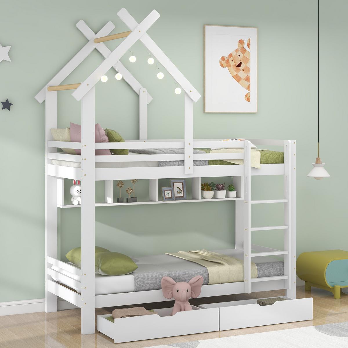 HAUSBETTEN 90/200cmWeiß - Weiß, Holz (205/243/95cm) - Urban Meuble