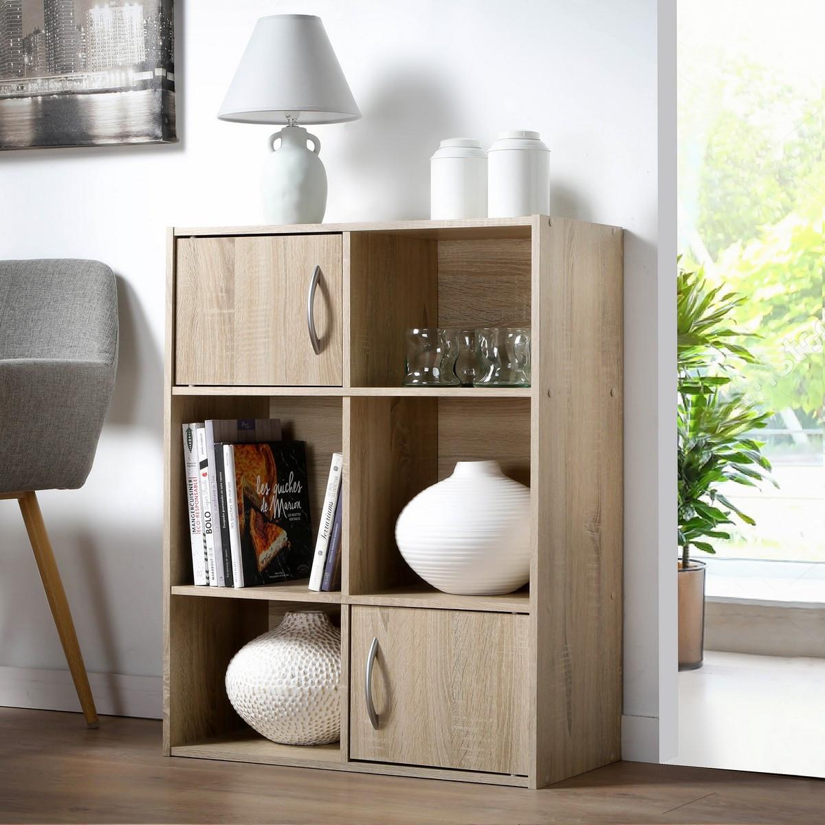 AUFBEWAHRUNGSREGAL 6 Fächer mit 2 Türen - L61,5 cm - Apfelbaumfarben, Holzwerkstoff (29.5/80/61.5cm) - Calicosy