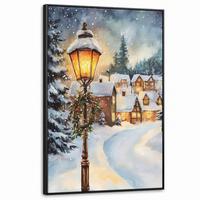 LEINWAND Bilder mit Rahmen - Weihnachtsdorf - Häuser - Schnee - Weihnachten - 100x150 - Sandfarben, Textil (100/150cm) - MuchoWow