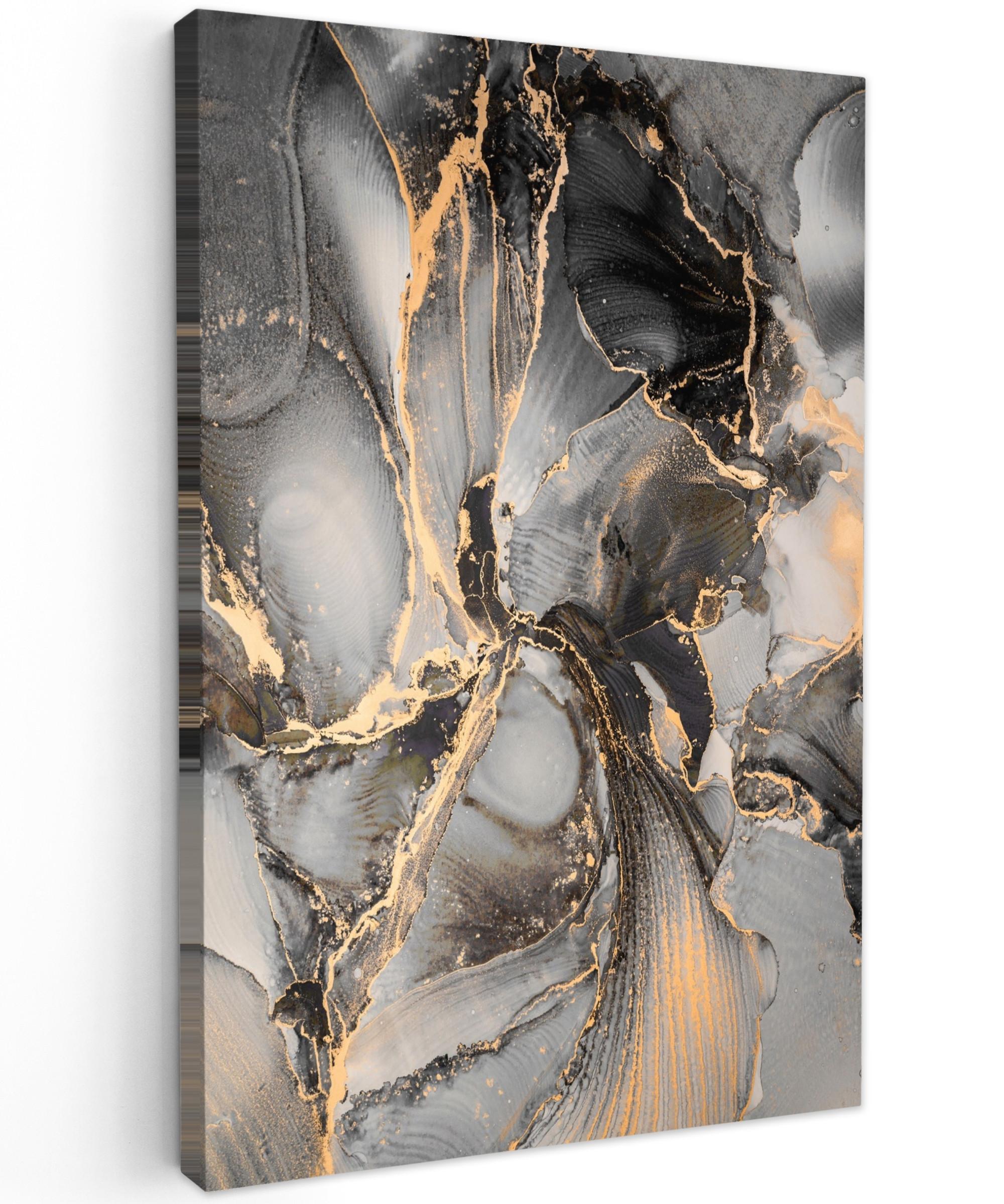 LEINWANDBILD Grau - Luxus - Gold - Marmor Deko Groß 90x140 cm - Dunkelgrau, Textil (90/140cm) - MuchoWow