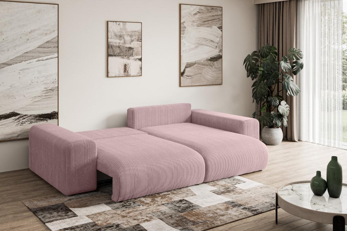 ECKSOFA Ottomane rechts ESKAR-L 266x176x72 Rosa Cord - Schwarz/Rosa, Holzwerkstoff/Kunststoff (176/266cm) - ALTDECOR