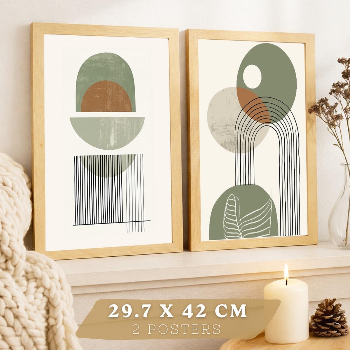 POSTER 3er Kunstdruck-Set Wandbilder Abstrakt Grün modern Wohnzimmer Deko, Schlafzimmer, Küche, Badezimmer Rahmenlos A4 - Klar, Papier (29.7/1/21cm) - Nacnic