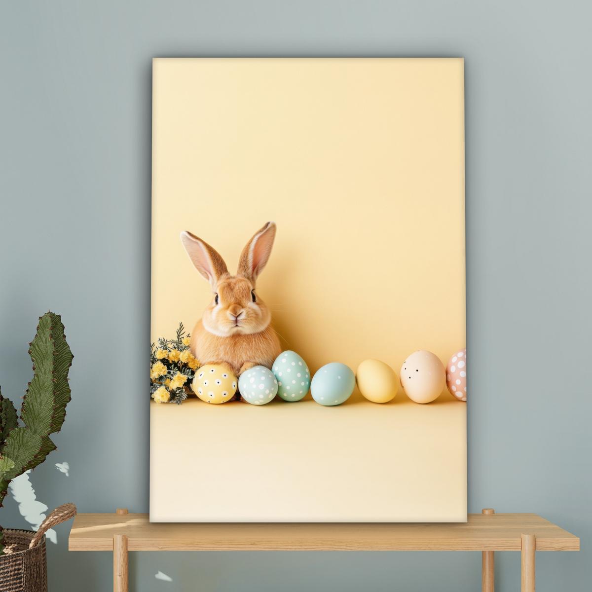 LEINWANDBILD Eier - Kaninchen - Pastellfarbtöne Wanddeko 40x60 cm - Hellgelb, Textil (40/60cm) - MuchoWow