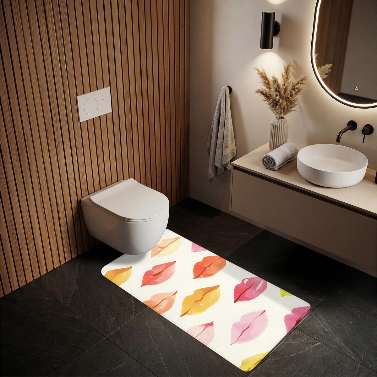 BADEMATTE Lippen - Bunt - Glänzend 60x120 cm - Rosa, Textil (60/120cm) - OnlyWow