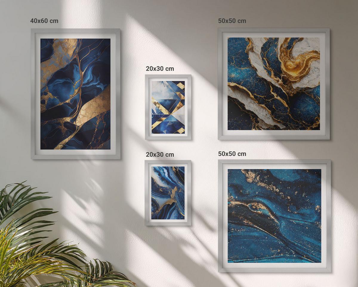BILDER SET 5er Set - 50x50 cm & 20x30 cm & 40x60 cm Silberner Rahmen - Abstrakte, elegante Muster - Silberfarben, Kunststoff (40/60cm) - TULUP