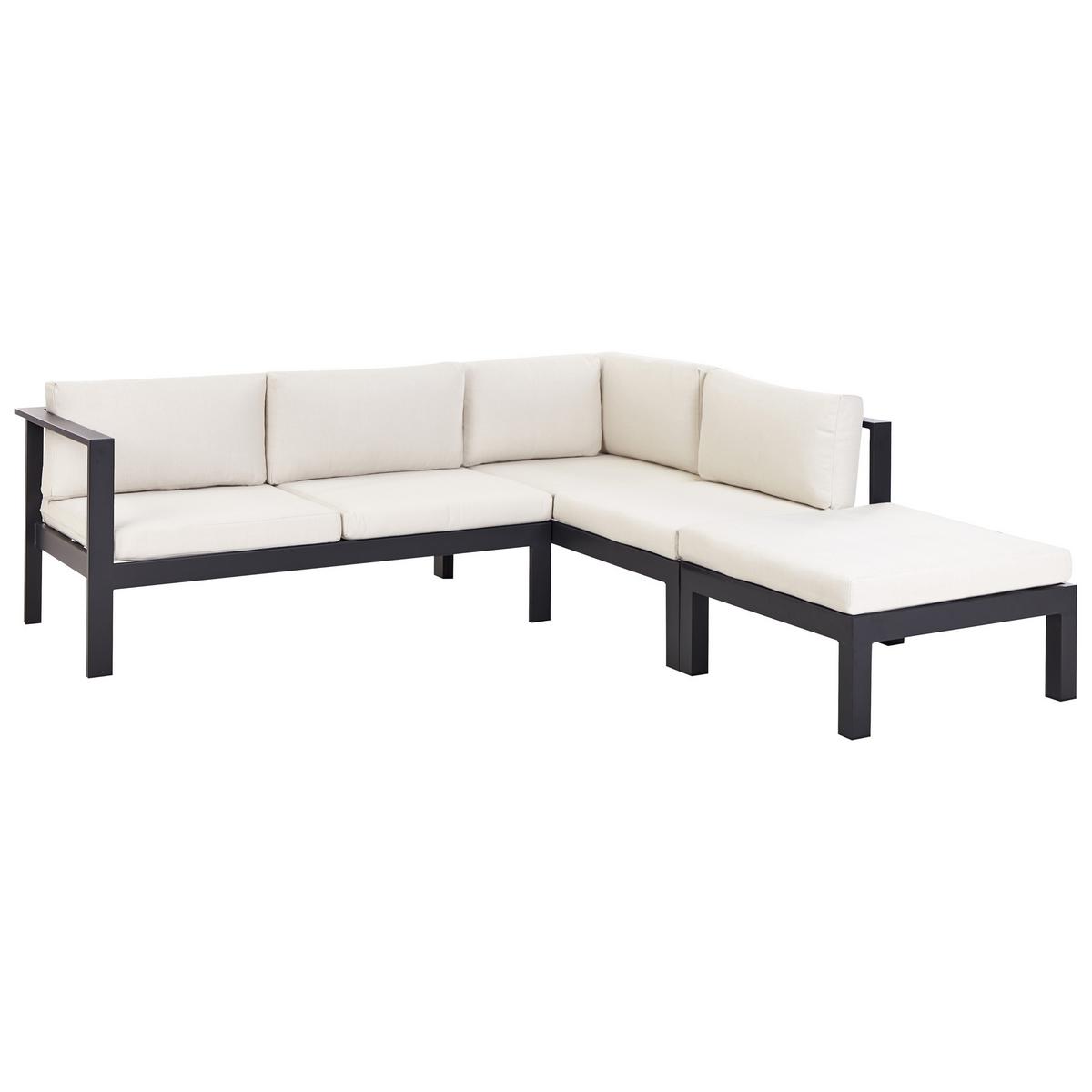 LOUNGE-SET 5-sitzer Aluminium Cremeweiß Messina - Schwarz/Weiß, Metall - Beliani
