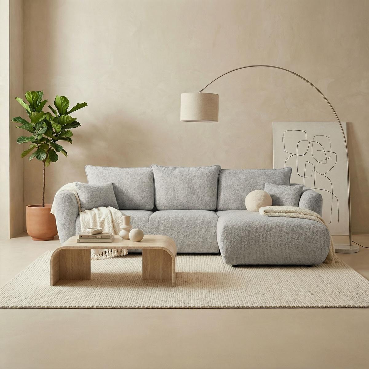 ECKSOFA Fabio mit Bettkasten, Strukturiert Grau 255/165/91 cm - Schwarz/Grau, Textil (255/165cm) - WFL GROUP