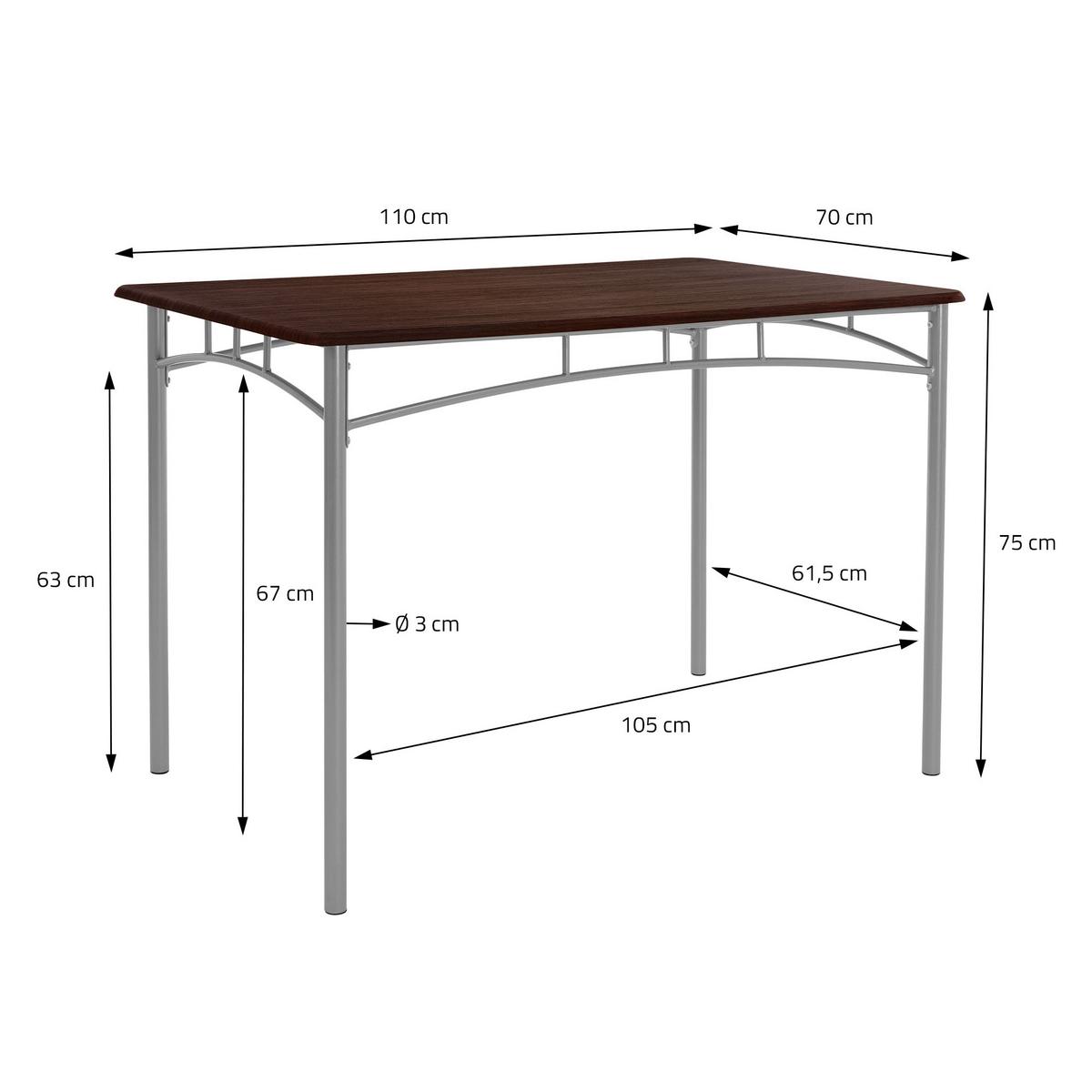 ESSTISCH SET 5-teilig Eiche dunkel - Dunkelbraun/Grau, Holzwerkstoff/Metall (70/82.5/110cm) - ML-DESIGN