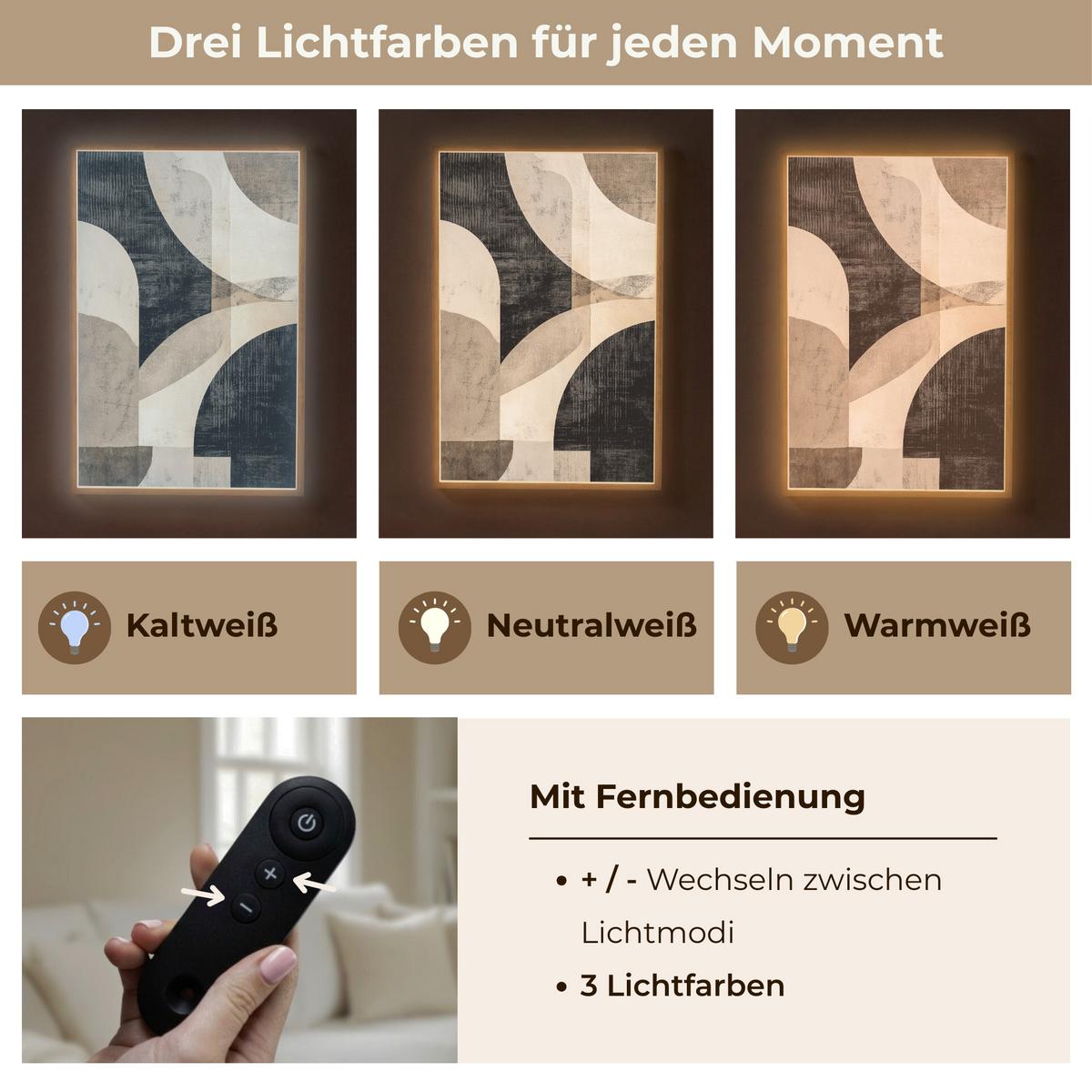 WANDLEUCHTE MIT AKKU Abstrakt - Formen - Modern - Beige 70x100 cm - Grau, Holzwerkstoff (70/100/8cm) - OnlyWow