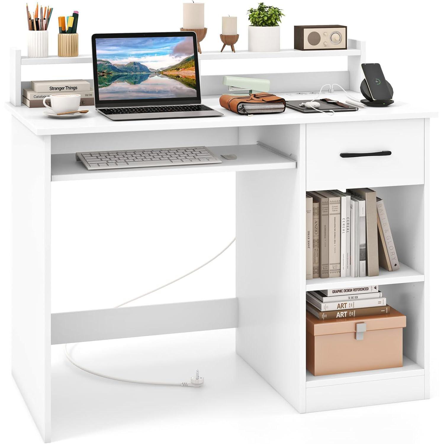 COMPUTERTISCH weiß - Weiß, Holzwerkstoff (55/105/89cm) - COSTWAY