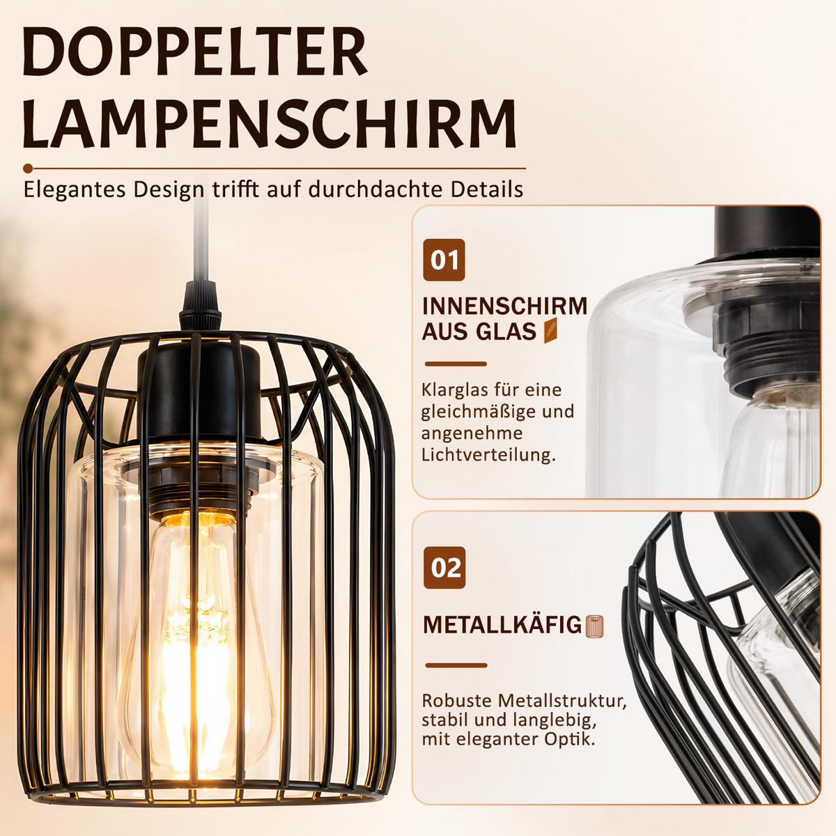 PENDELLEUCHTE Xrisal 15/10/140 cm - Schwarz, Glas/Metall (15/10/140cm) - ZMH