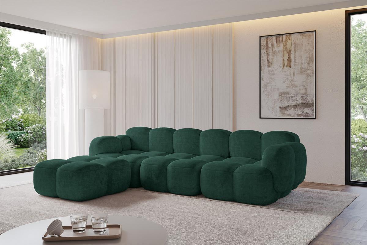 ECKSOFA modulares Sofa Links Miko-L2 302x205x75 Grün Velours - Schwarz/Grün, Holzwerkstoff/Kunststoff (302/205cm) - ALTDECOR