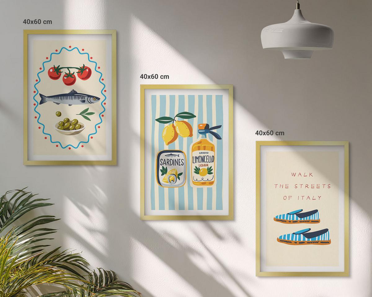 BILDER SET 3er Set - 40x60 cm Goldrahmen - Italienische Aromen und Lifestyle-Bilder - Goldfarben, Kunststoff (40/60cm) - TULUP