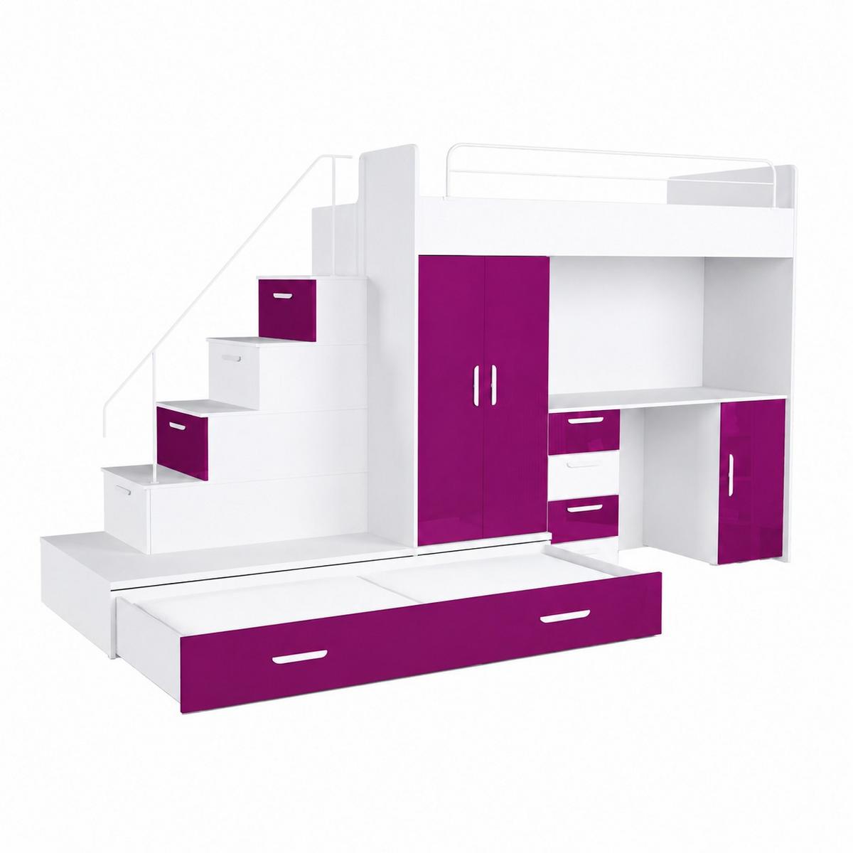 KINDERZIMMER Set RAJ 5, Matt mit Hochbett, Schrank und Schreibtisch - Violett/Weiß, Holzwerkstoff (320/180/86cm) - Lookway