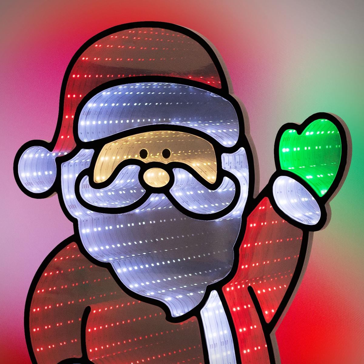 WEIHNACHTSDEKO Weihnachtsmann mit Kamin LED Infinity Mirror 3D-Effekt mit Lichterkette 38x60 cm Innen - Multicolor, Kunststoff (38/60/15cm) - ECD-Germany