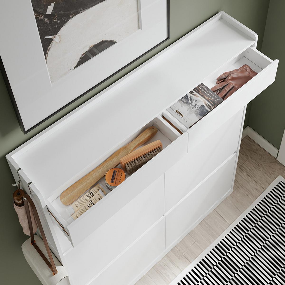 SCHUHSCHRANK mit Aufbewahrungsfächern FSR224-E-W - Ahornfarben, Holzwerkstoff/Fell (98/120/19cm) - SoBuy