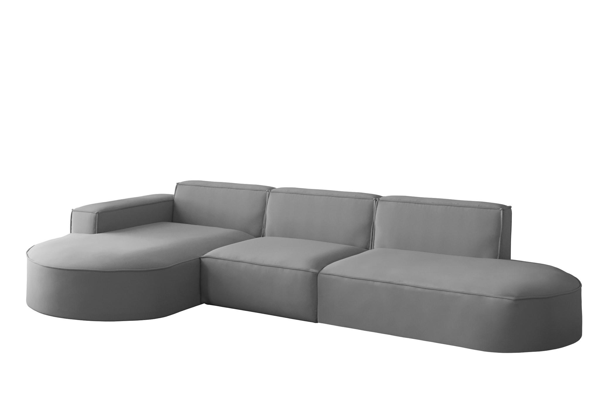 ECKSOFA Ottomane Palma Opera Velvet - Grau, Holzwerkstoff/Textil (296/165cm) - Fun Möbel