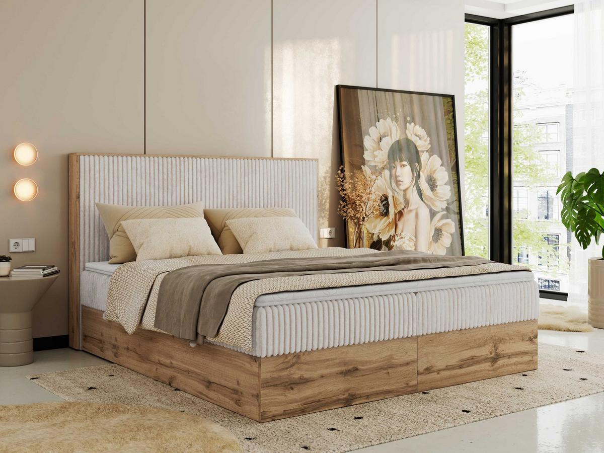 BOXBETT WOOD CLASSIC 160/200 - Beige Cord - H4 - Beige, Textil (160/200cm) - MKS