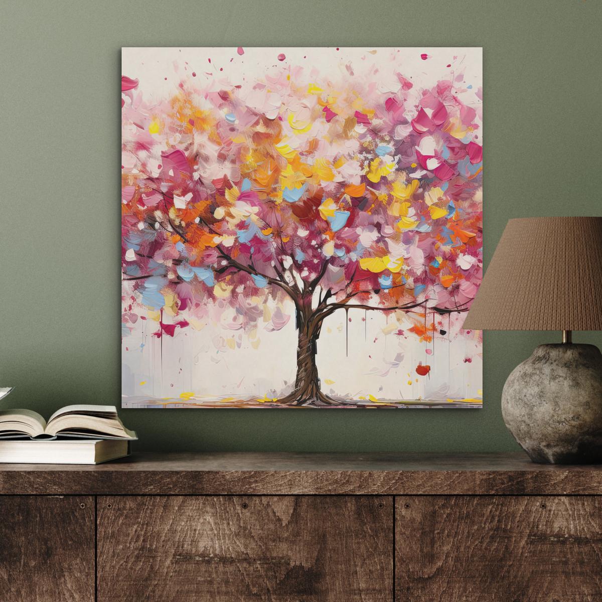 AKUSTIKBILD Aquarell - Baum - Kunst - Abstrakt Wandbilder 60x60 cm - Multicolor, Kunststoff (60/60/0.9cm) - MuchoWow