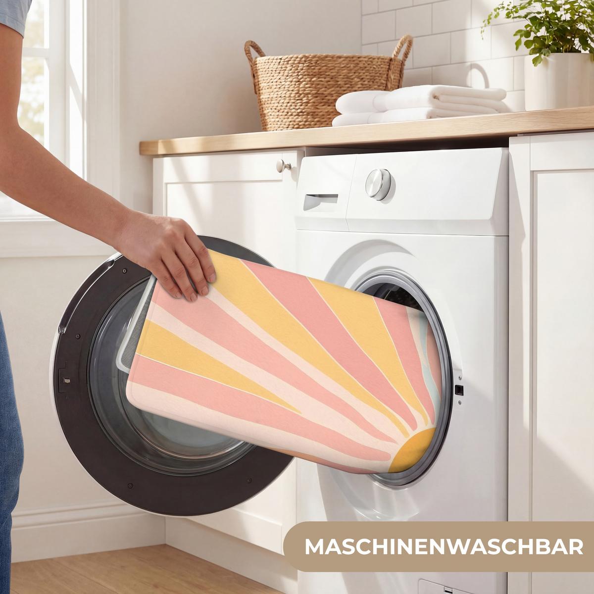 BADEMATTE Illustration - Sonne - Pastellfarben 120x60 cm - Pastellblau, Textil (120/60cm) - OnlyWow