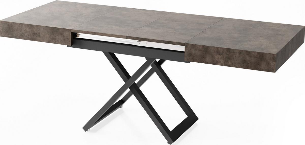 COUCHTISCH Cavetta U höhenverstellbar ausziehbar, Dunkelgrauer Chicago Beton 120-200/80/27-76 cm - Dunkelgrau/Schwarz, Holzwerkstoff/Metall (80/200/76cm) - WFL GROUP