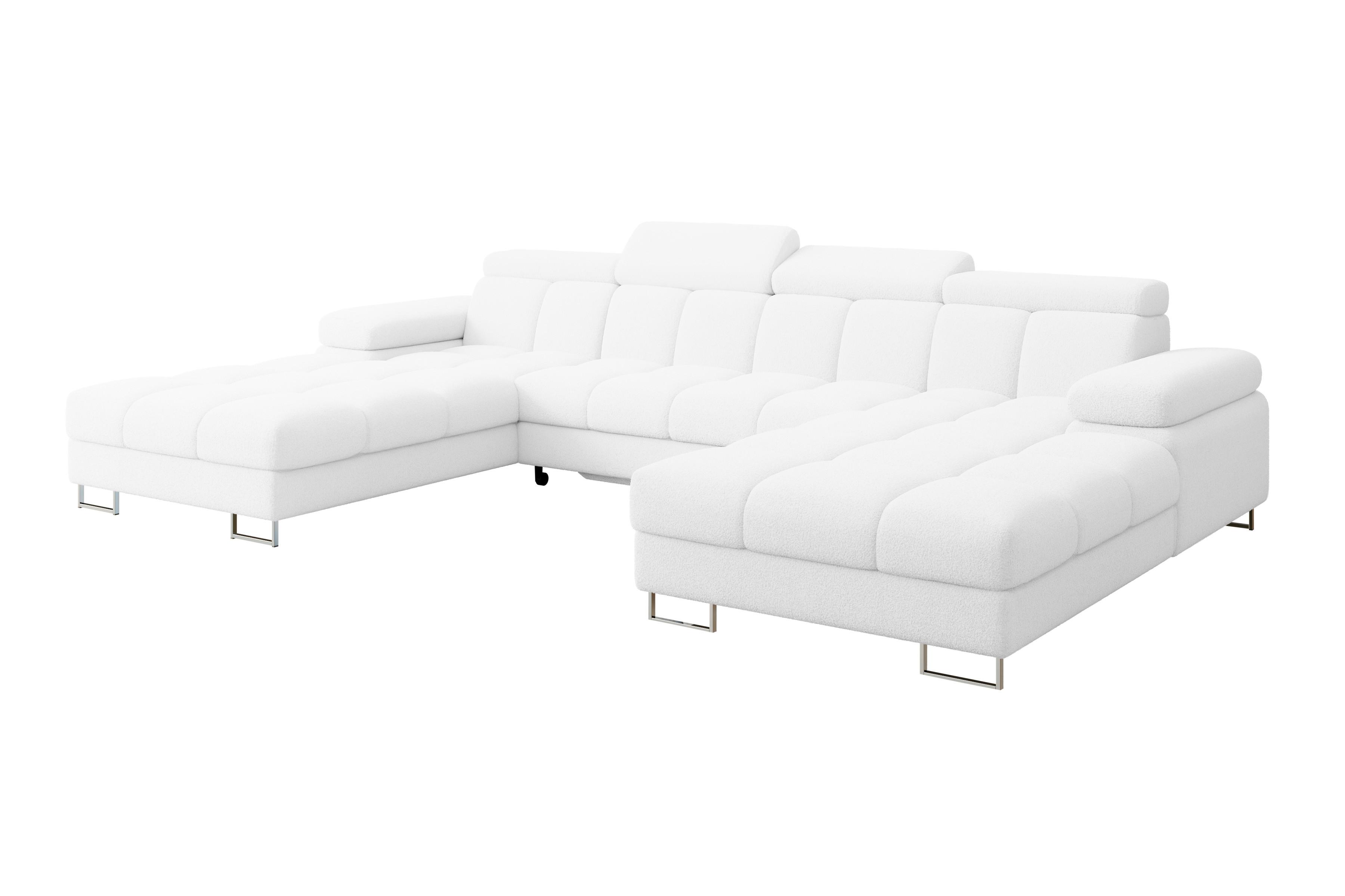 WOHNLANDSCHAFT mit Schlaffunktion und Bettkasten COMA U2 345x203x79 Weiß Bouclé - Weiß, Holzwerkstoff/Textil (345/79/203cm) - ALTDECOR