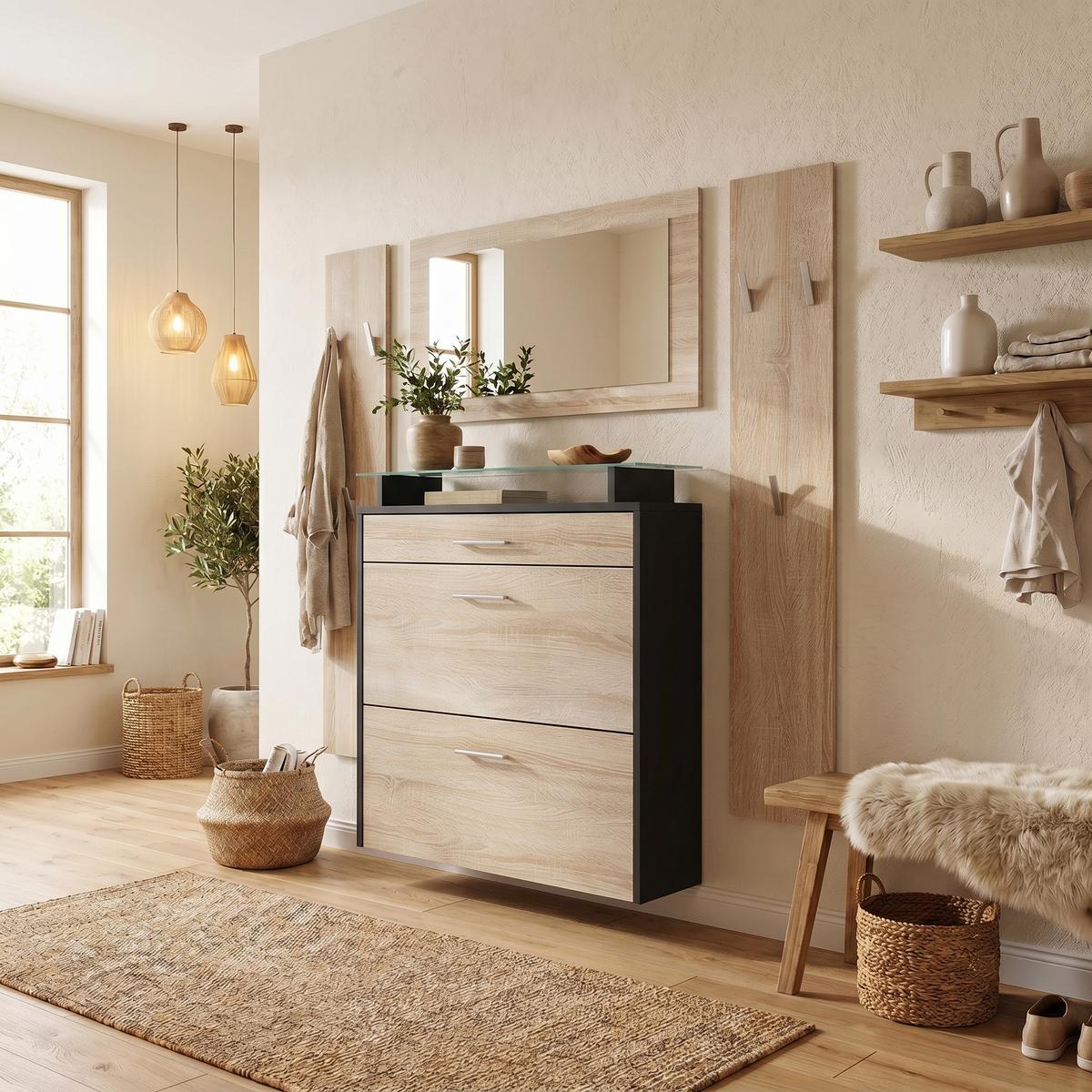 GARDEROBE Malea Front in Eiche sägerau - Eiche San Remo, Holzwerkstoff (180/180/23cm) - Vladon