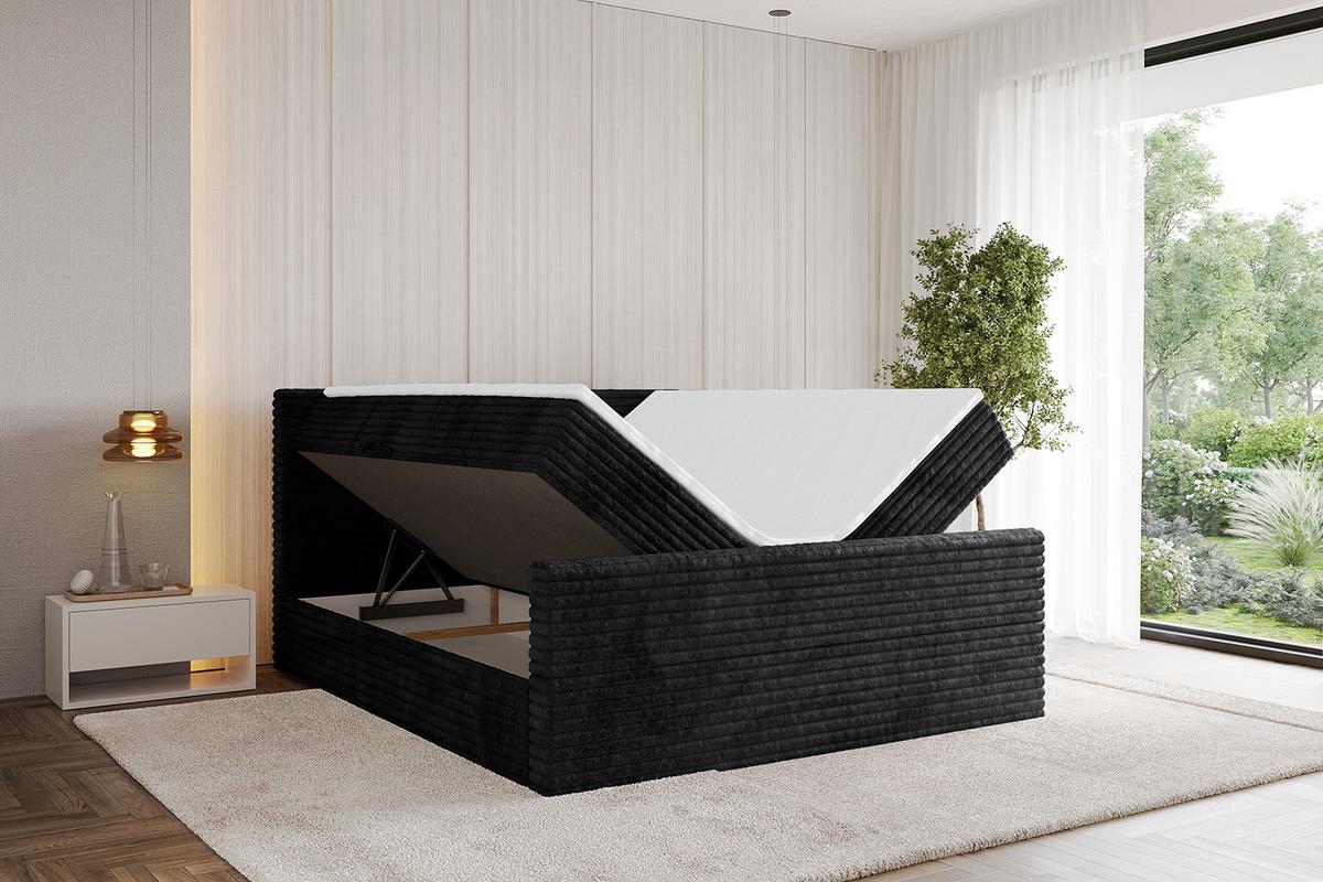 BOXBETT mit Matratze H3 und Lattenrost - TOLO-Z-v1 - 160x200 Cord - Schwarz - Schwarz, Holzwerkstoff (160/200cm)
