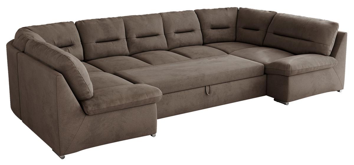 WOHNLANDSCHAFT MORBIDO U Braun Velvet - Silberfarben/Braun, Textil/Metall (340/93/206cm) - MKS