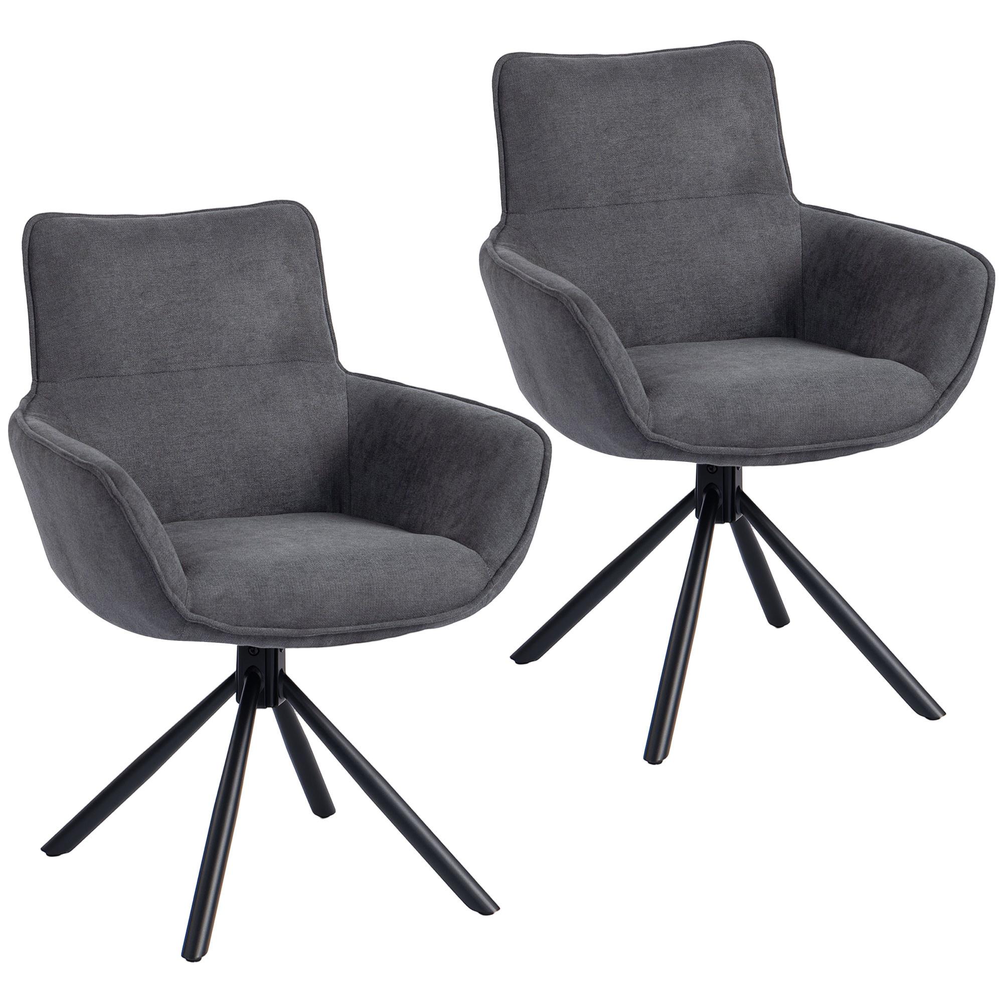 ESSZIMMERSTUHL 2er Set Polyester Metall Dunkelgrau - Dunkelgrau/Schwarz, Textil/Metall (64/87/67cm) - HOMCOM