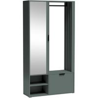 GARDEROBEN-SET Lena Uni mit Spiegel, Sitzbank & Kleiderstange – 100/189/33 cm – Dunkelgrün, Salbeigrün - Dunkelgrün, Holzwerkstoff (100/189/33cm) - WFL GROUP