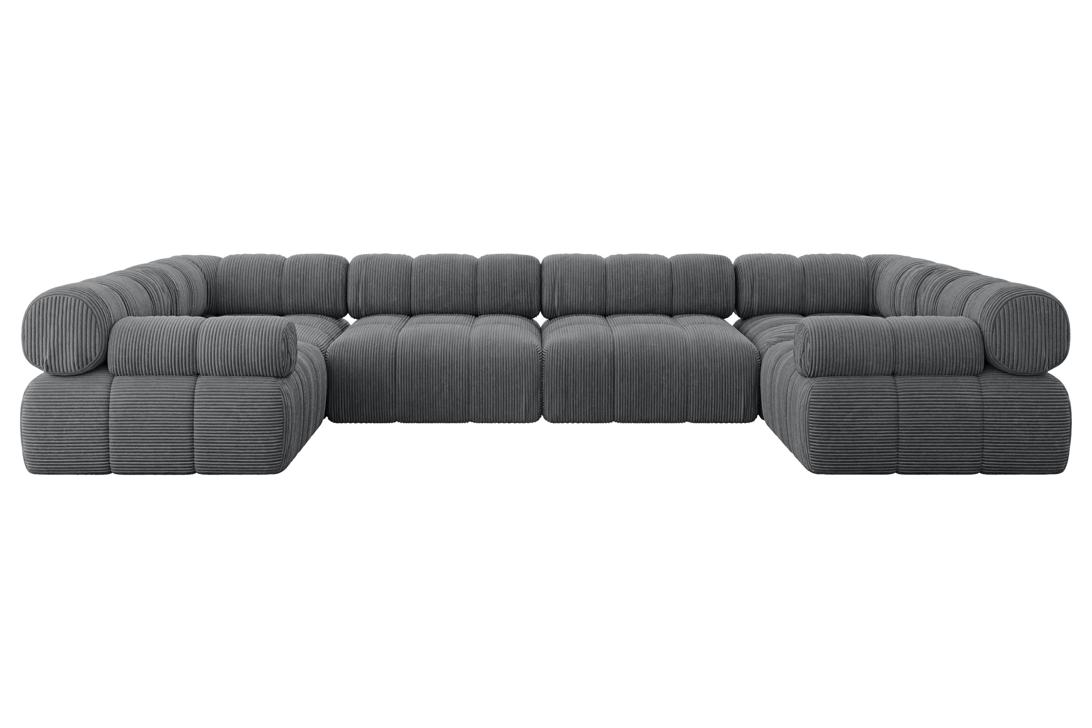 WOHNLANDSCHAFT modulares Sofa Birno-U2 - 380x190x70 cm Dunkelgrau Cord - Dunkelgrau, Holzwerkstoff/Textil (380/70/190cm) - ALTDECOR