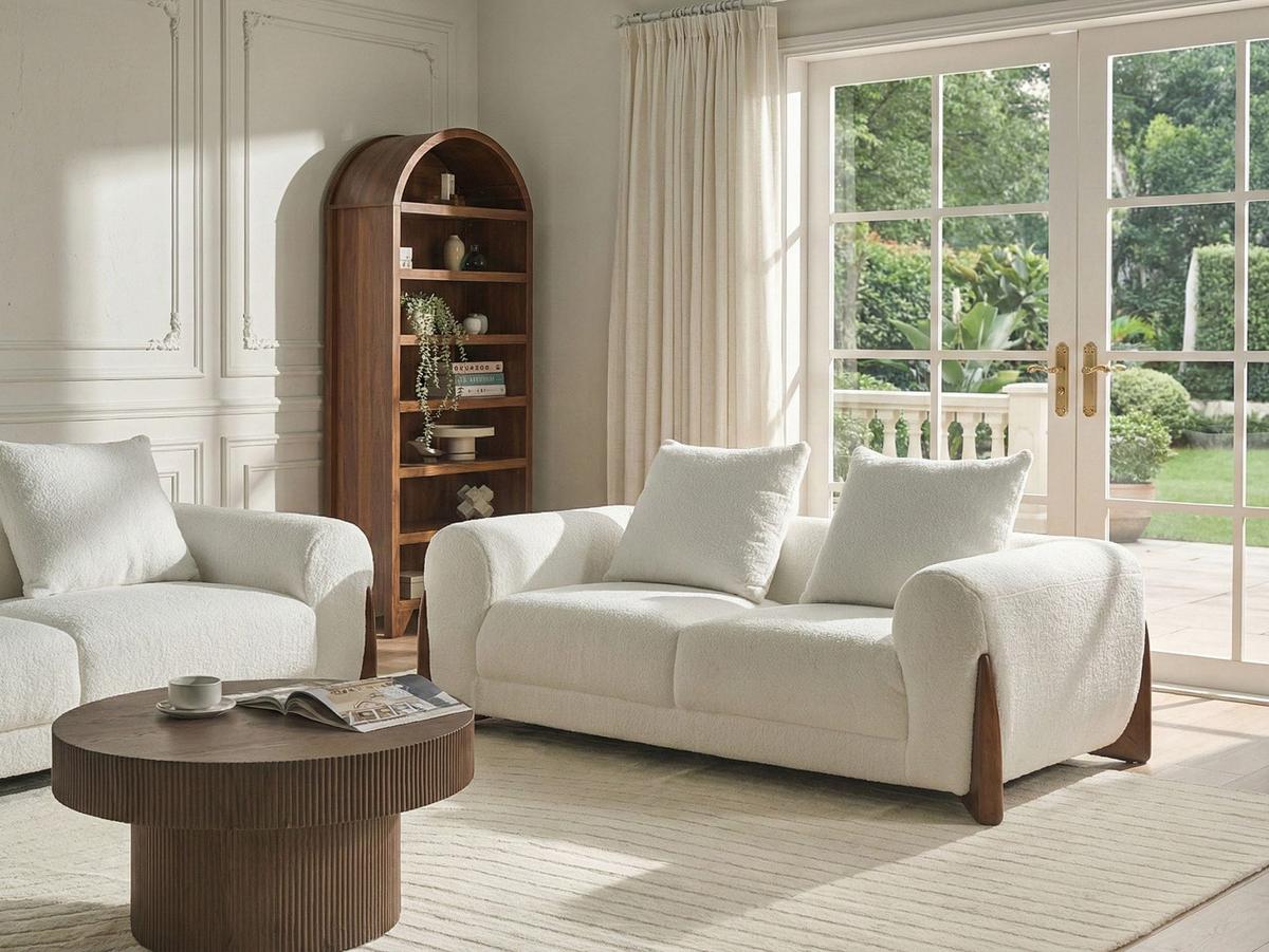 2-SITZER-SOFA Bouclé Weiß Vinliden - Dunkelbraun, Textil (180/62/87cm) - Beliani