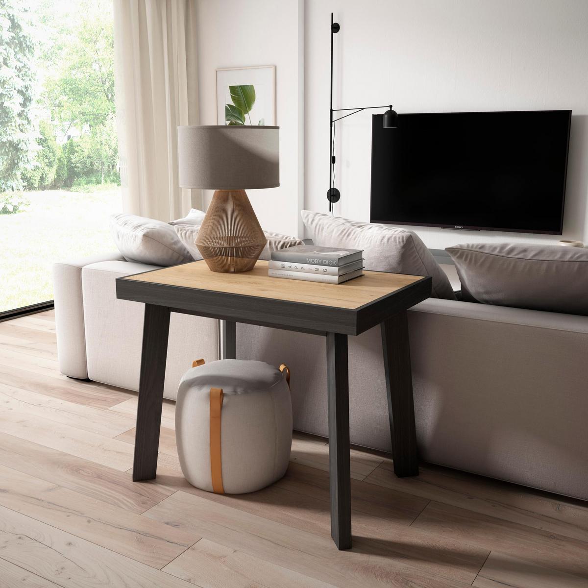 KONSOLENTISCH ausziehbar 58 bis 140cm, für 6 Gäste, eiche, schwarz, 90/58/73cm - Eichefarben/Schwarz, Holzwerkstoff (90/140/73cm) - Skraut Home