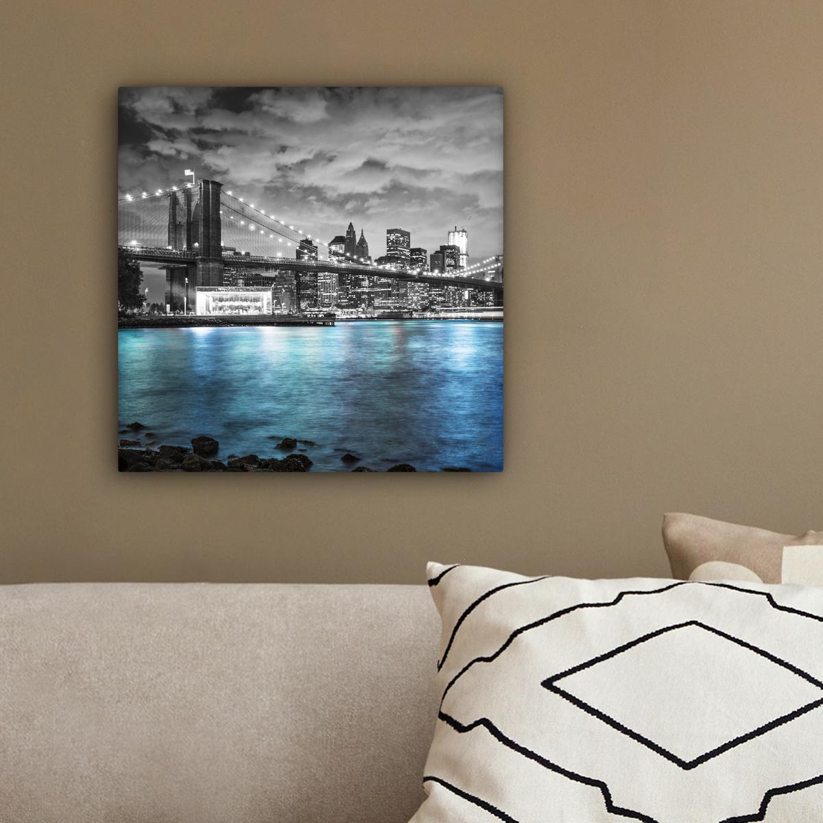 LEINWANDBILD New York - Skyline - Stadt - Blau Deko Wohnzimmer 20x20 cm - Blaugrau, Textil (20/20cm) - MuchoWow