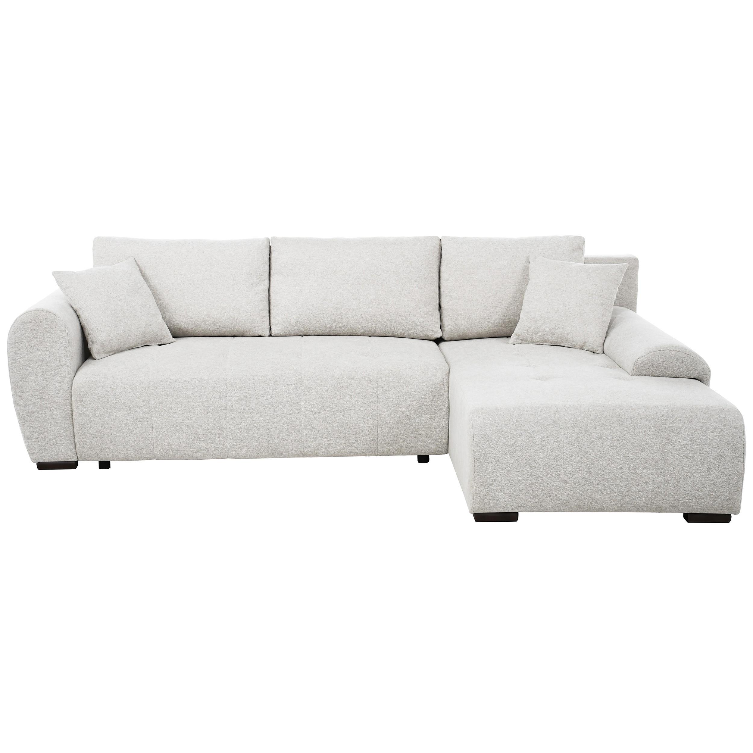 ECKSCHLAFSOFA Dallas mit Bettkasten, 255 cm, Creme, rechts, Velour-Stoff - Beige, Textil (255/175cm) - Beautysofa