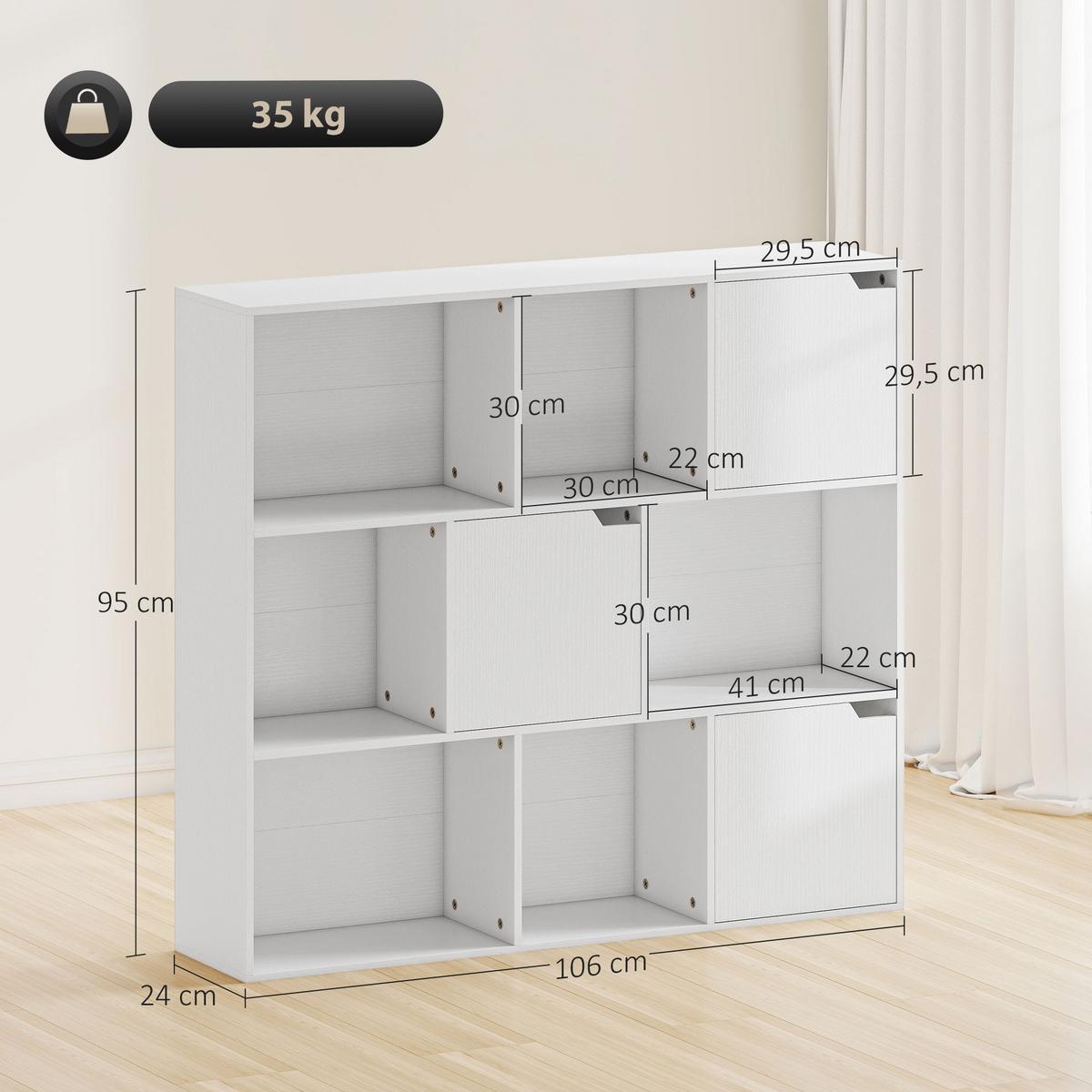 BÜCHERREGAL Spanplatte Weiß - Weiß, Holzwerkstoff (106/95/24cm) - HOMCOM