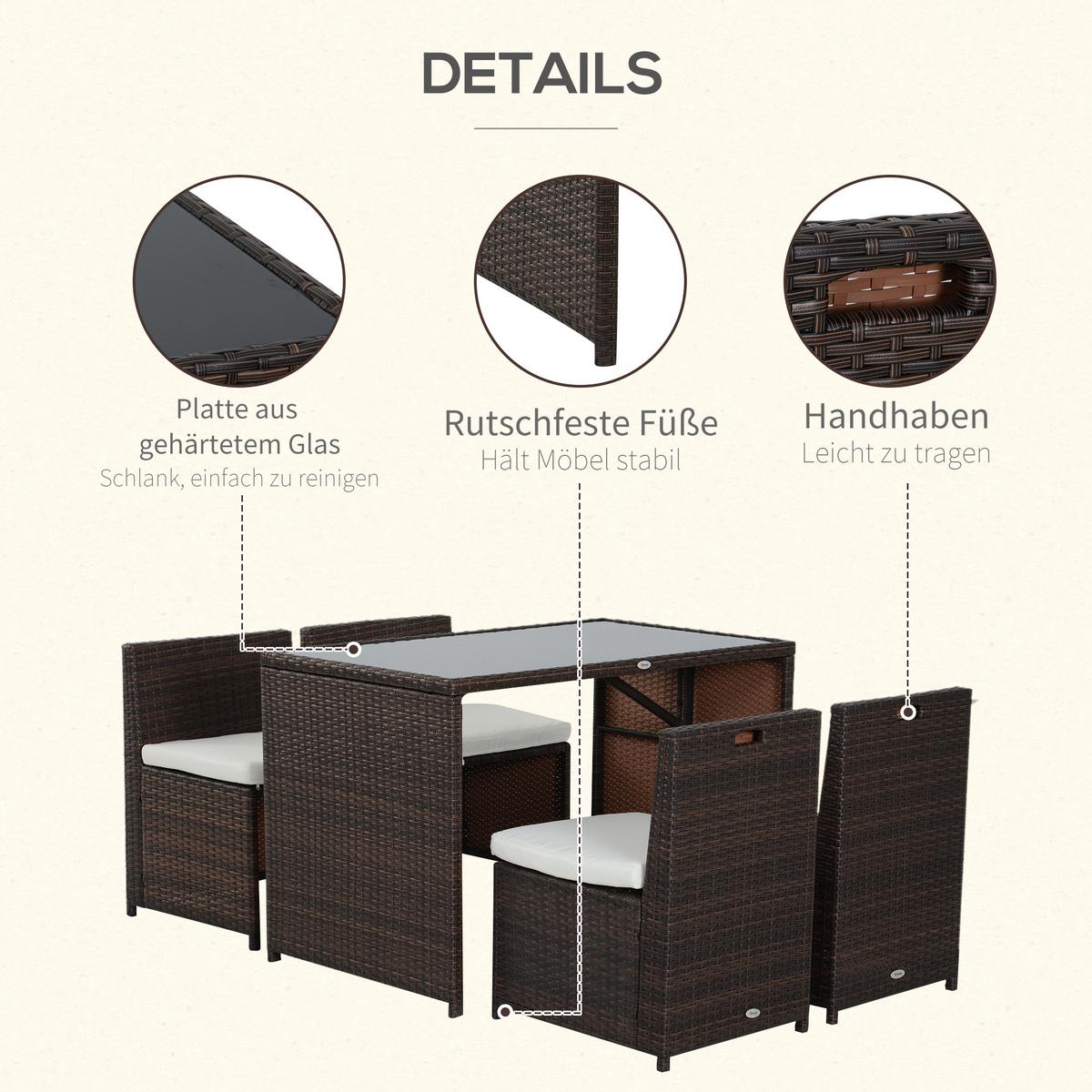 GARTENMÖBEL Set, Stahl, PE Braun+Khaki - Braun, Metall - Outsunny