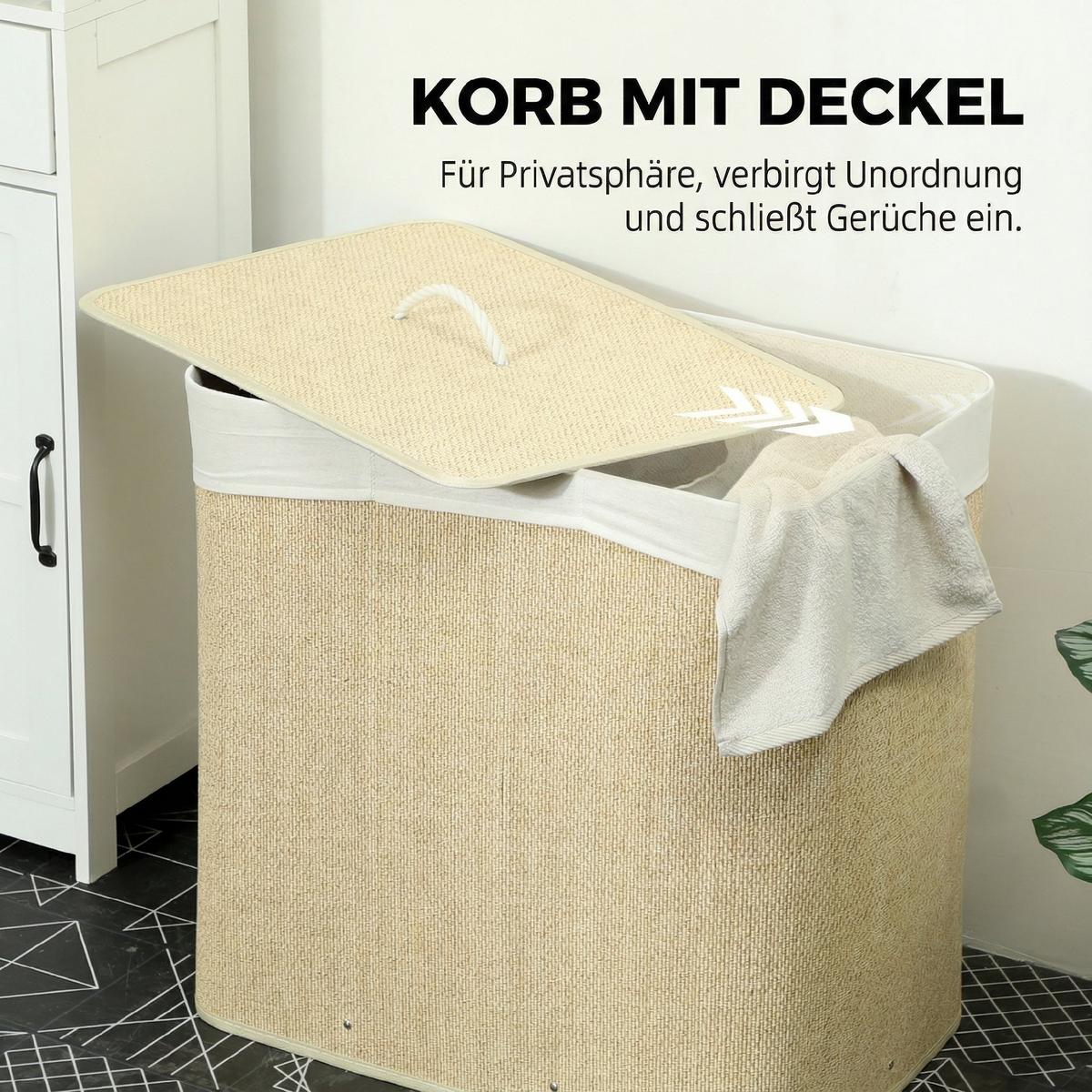 WÄSCHEKORB Bambus Cremeweiß - Creme, Holz (40/60/60cm) - HOMCOM