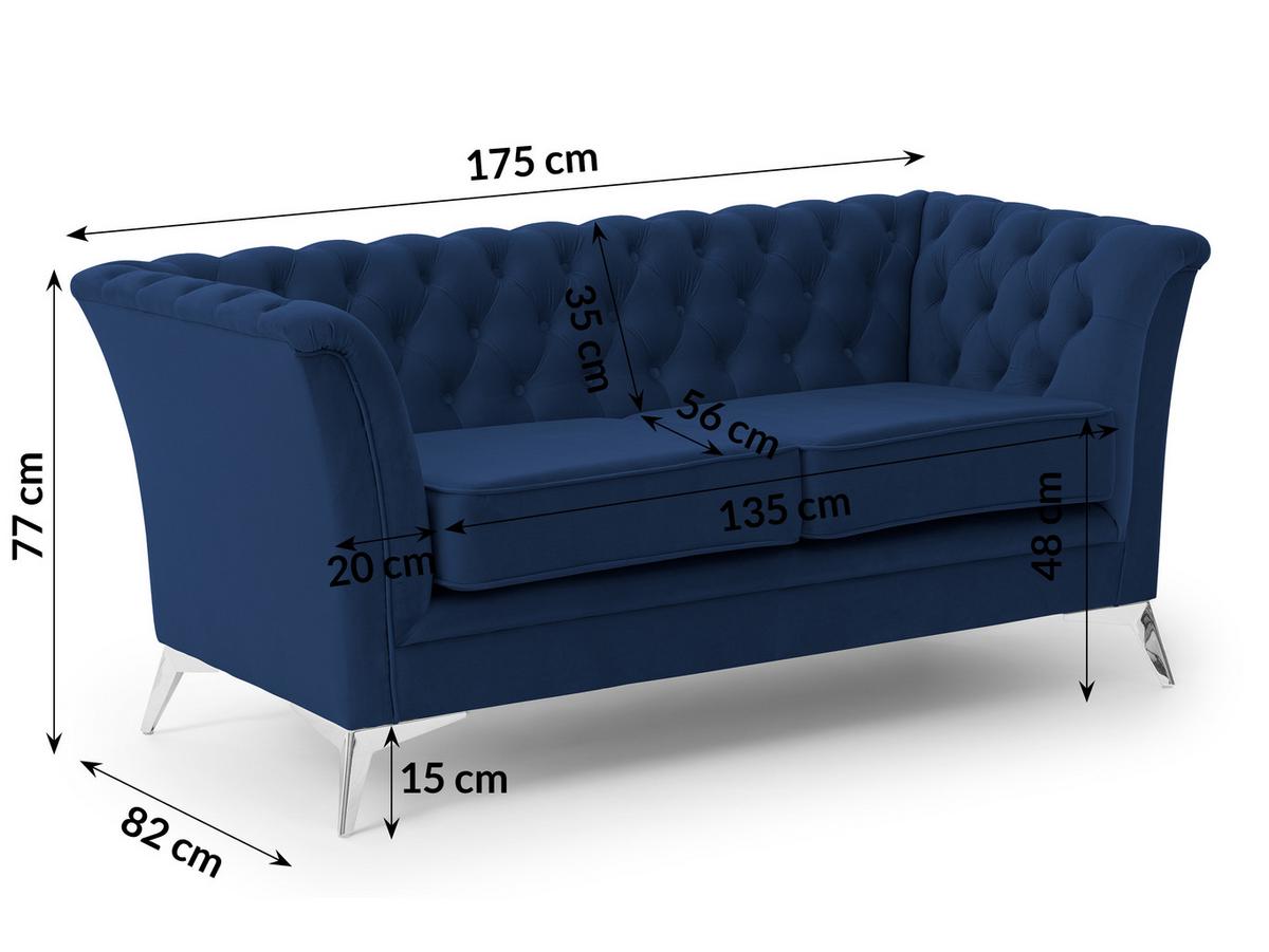 CHESTERFIELD-SOFA 2-sitzer Whitby Marineblau Samt mit silbernen Füßen - Silberfarben/Dunkelblau, Holz/Textil (175/78/82cm) - S-Style Möbel