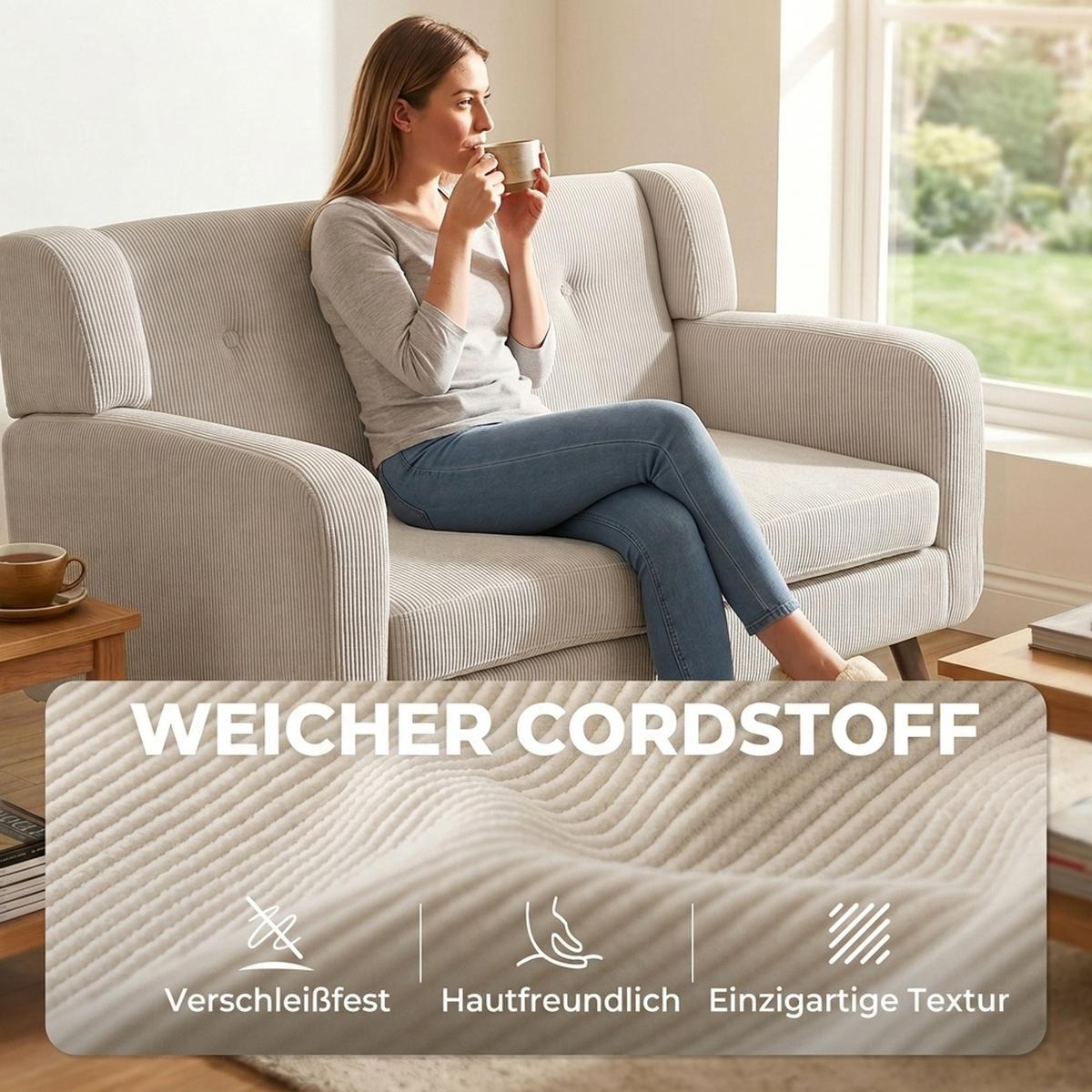 2-SITZER-SOFA Polyester Beige - Beige/Walnussfarben, Holz/Holzwerkstoff (72/80/118cm) - HOMCOM